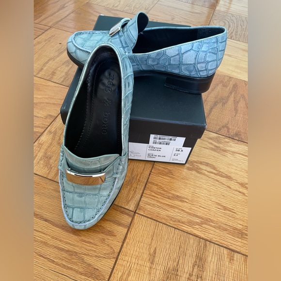 rag & bone Shoes - rag and bone loafers in light blue leather with silver buckle and black …